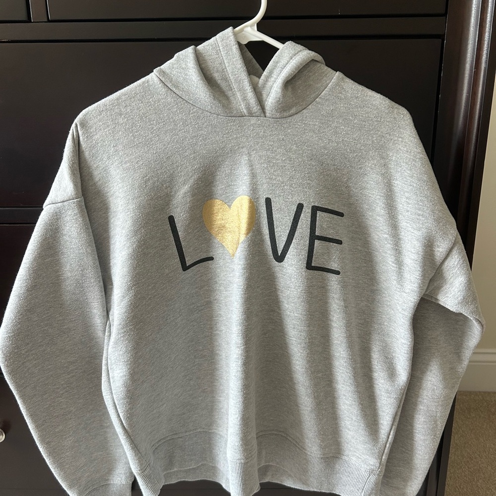 Marled Gray Hoodie with Gold Heart Design